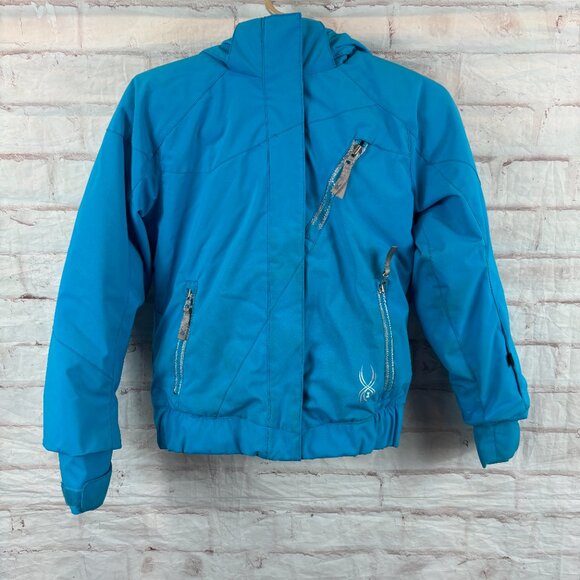 Spyder Girls Youth 8 Blue Lola Fur Lined Hooded Winter Ski Snow Jacket - Picture 3 of 13